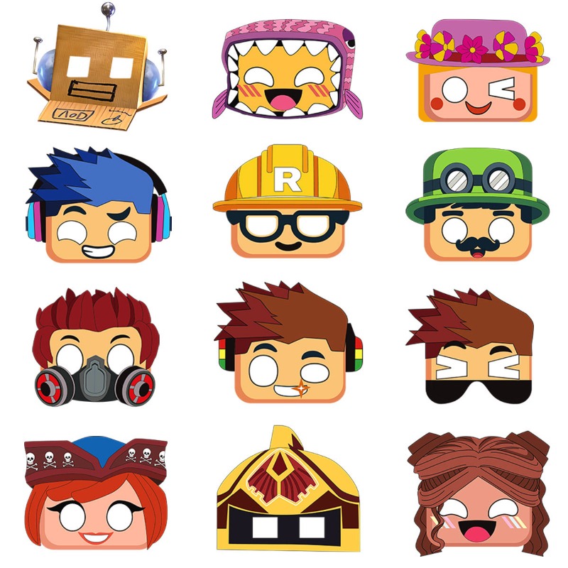 Party Games In Roblox - หน้ากากกระดาษลายการ์ตูน ROBLOX 12 ชิ้น ชุดธีมเกมส์ สร้างสรรค์อย่างประณีต