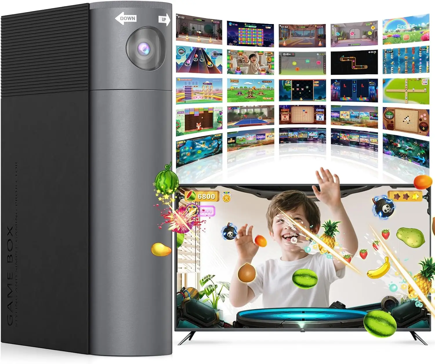 Party Games Physical - เครื่องเล่นเกม AR Motion สำหรับเด็กและครอบครัว - ระบบวิดีโอเกมแบบเสียบแล้วเล่นได้ทันทีสำหรับกิจกรรมทางกายในร่มและการเล่นแบบโต้ตอบในครอบครัว